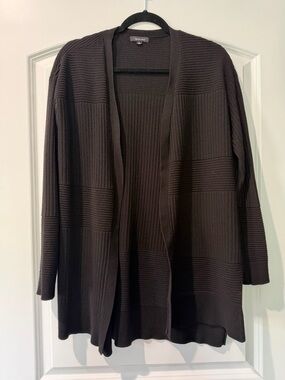 Verve Ami- Women's Black Ribbed Long Open Cardigan